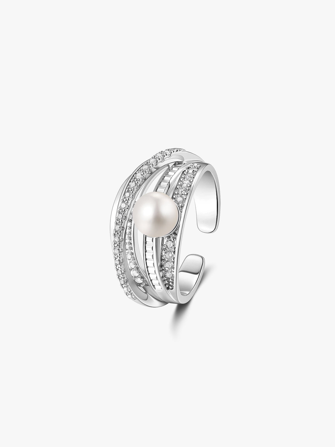 Silver Arc Pearl Ring