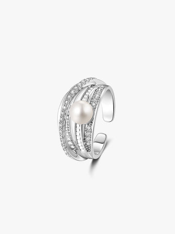 Silver Arc Pearl Ring