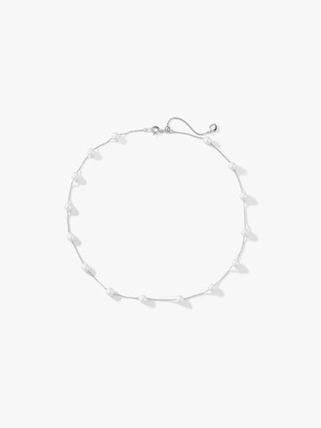 Silver Pearl Station Necklace