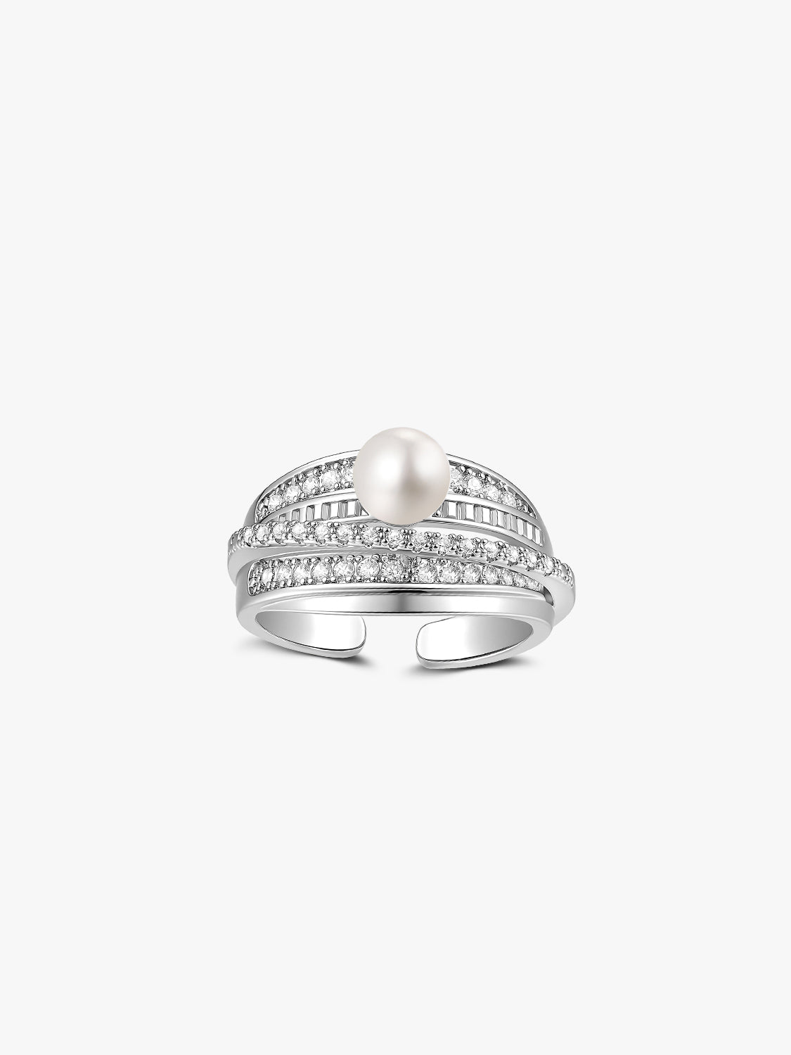 Silver Arc Pearl Ring